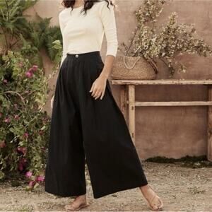 Doen Valentin Pants Wide-Leg High-Waist Pleated Trousers Black 10 Organic Cotton